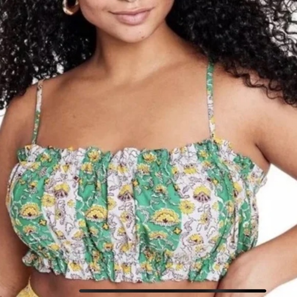 NWT Multicolor Stripe Floral Crop Top Size Small - Picture 2 of 7